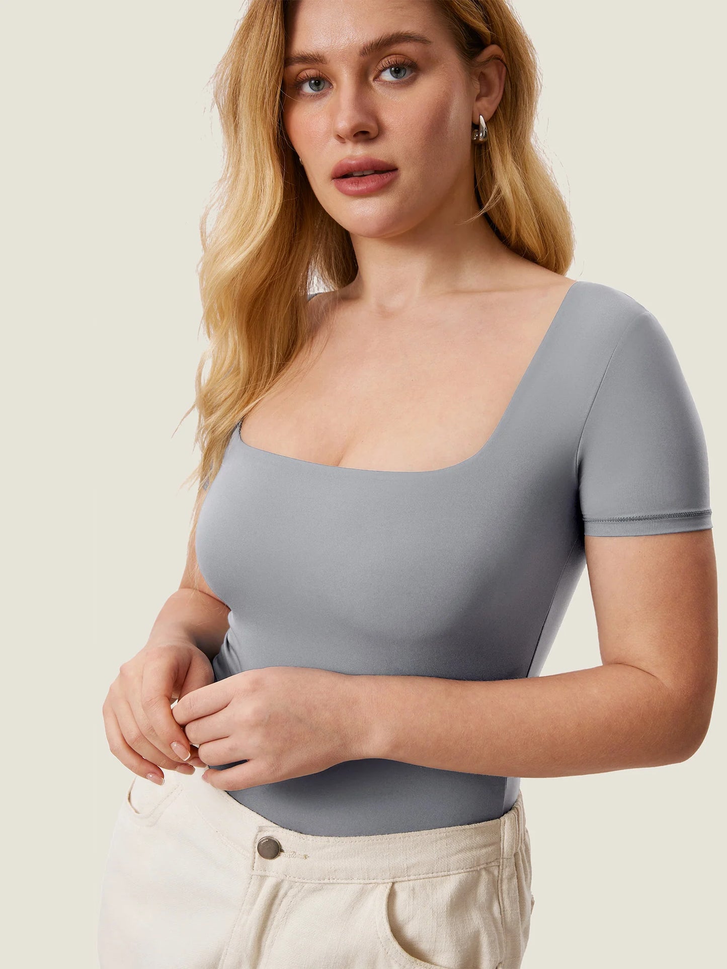 Inbarely® Square Neck Short Sleeve Bodysuit