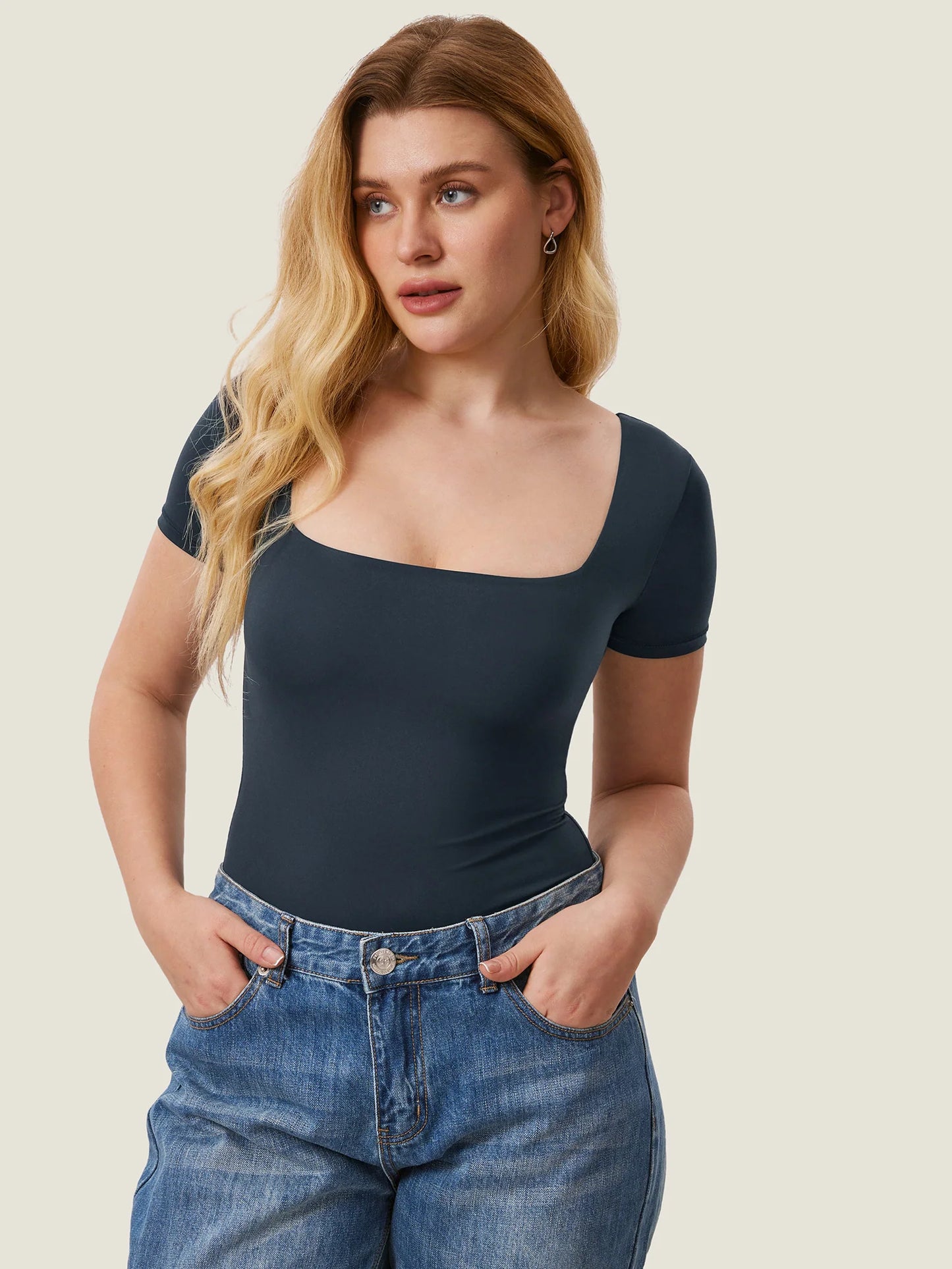 Inbarely® Square Neck Short Sleeve Bodysuit
