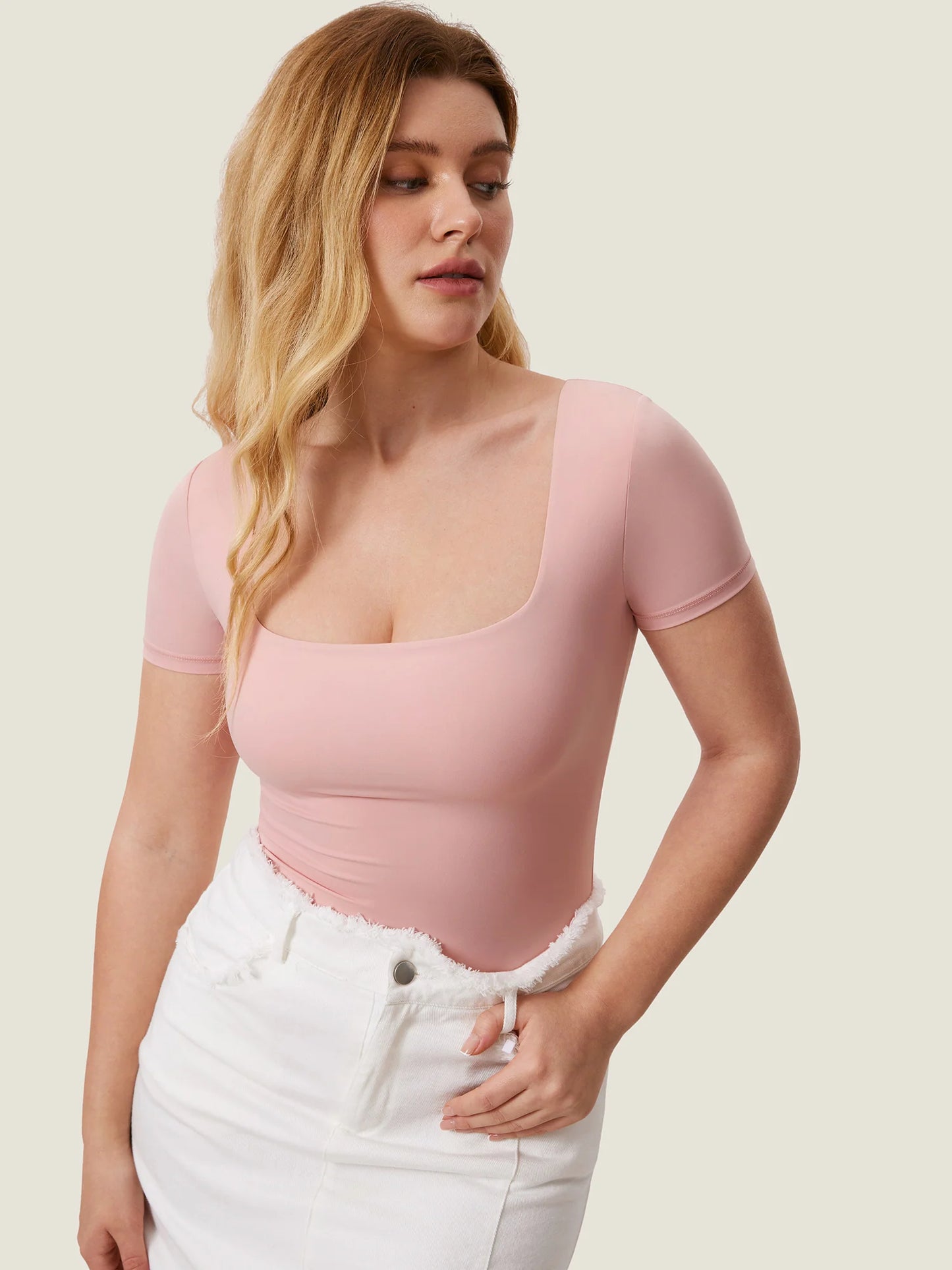 Inbarely® Square Neck Short Sleeve Bodysuit