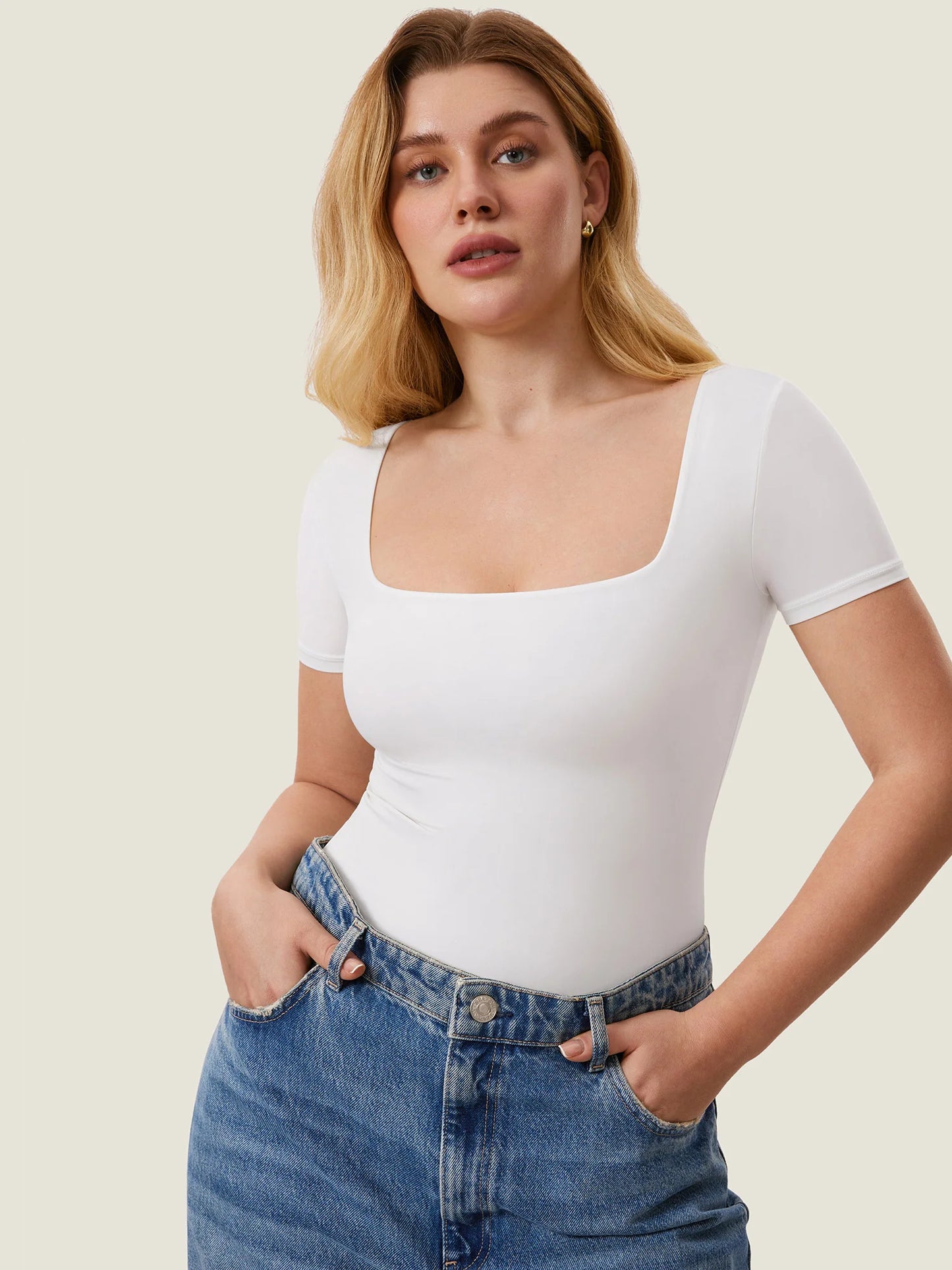 Inbarely® Square Neck Short Sleeve Bodysuit