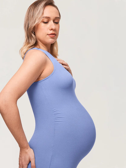 Halter Neck Ribbed Maternity Dress