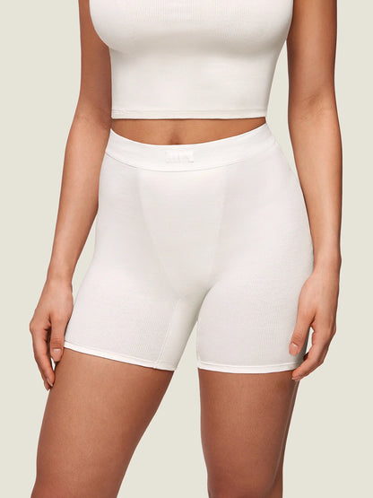 Cotton Rib High Waisted Boxer Shorts