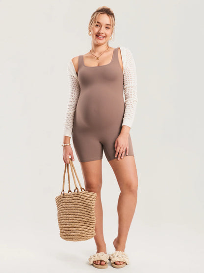 Ribbed Square Neck Maternity Romper