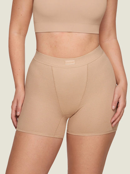 Cotton Rib High Waisted Boxer Shorts