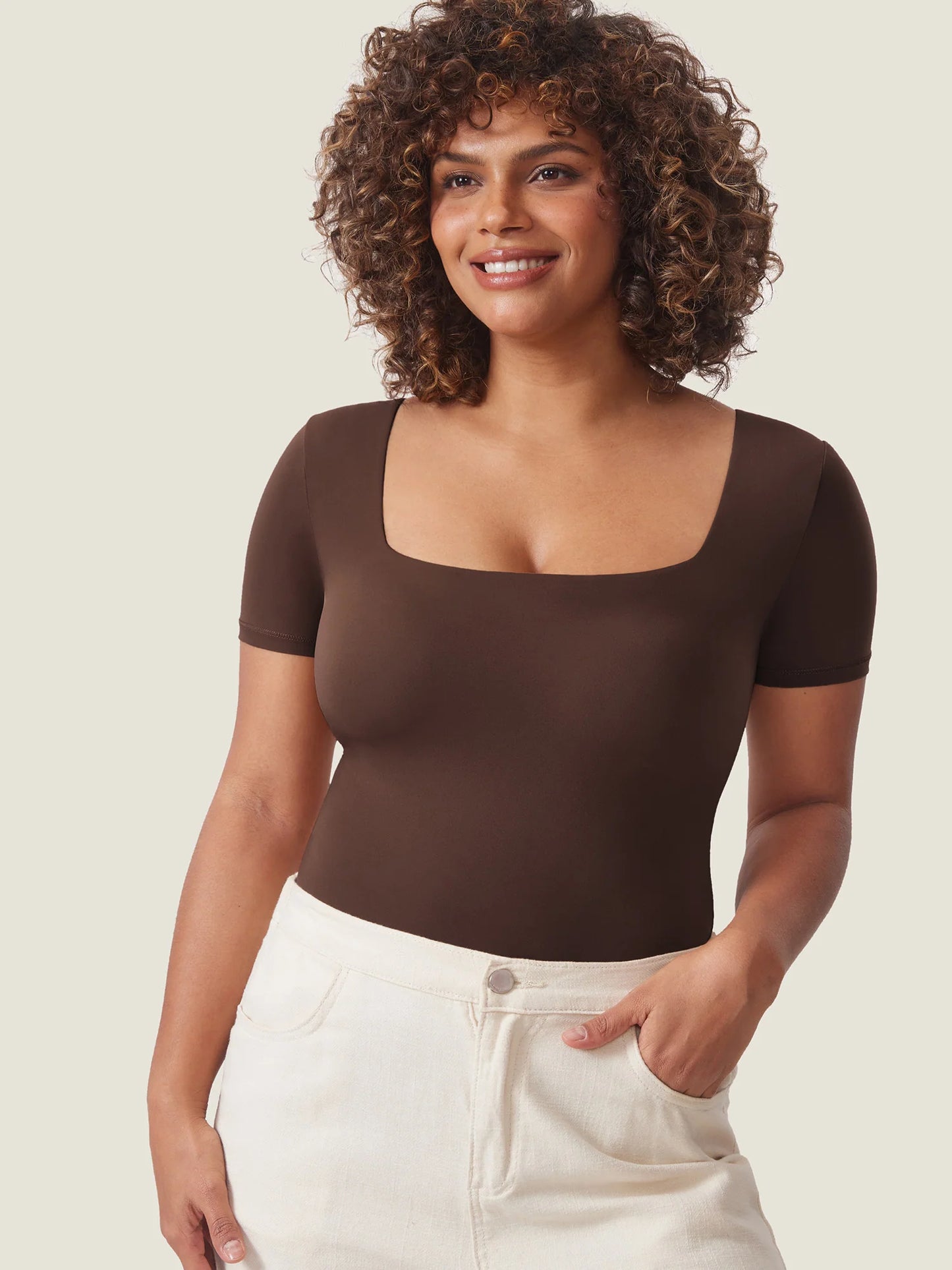 Inbarely® Square Neck Short Sleeve Bodysuit