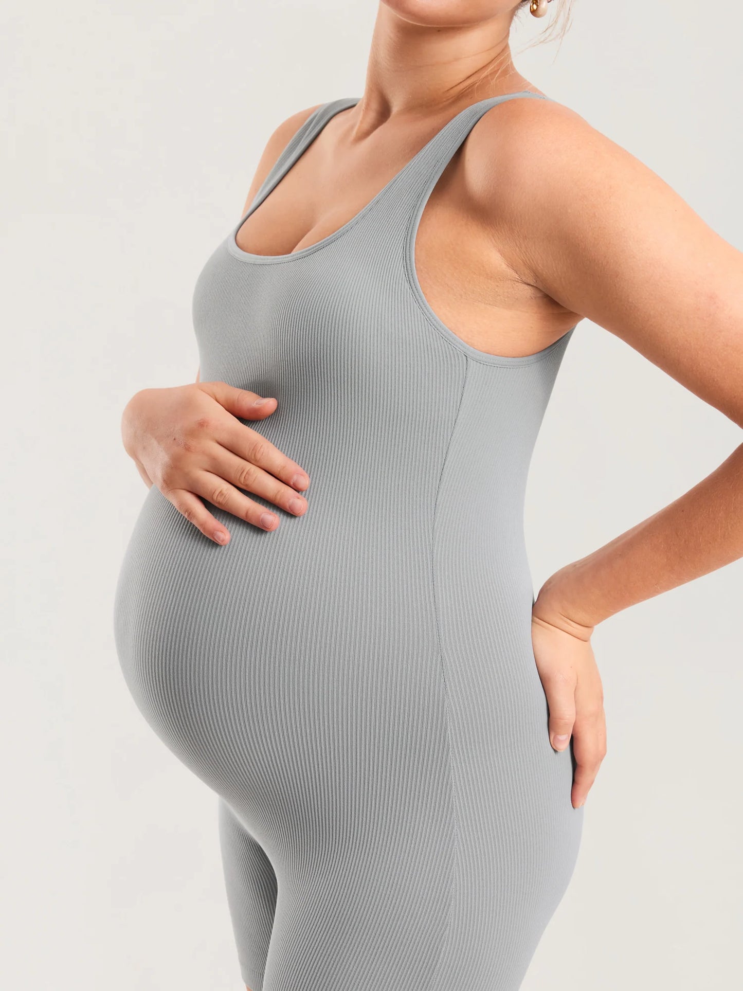 Ribbed Square Neck Maternity Romper