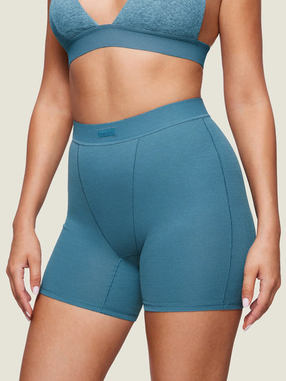 Cotton Rib High Waisted Boxer Shorts
