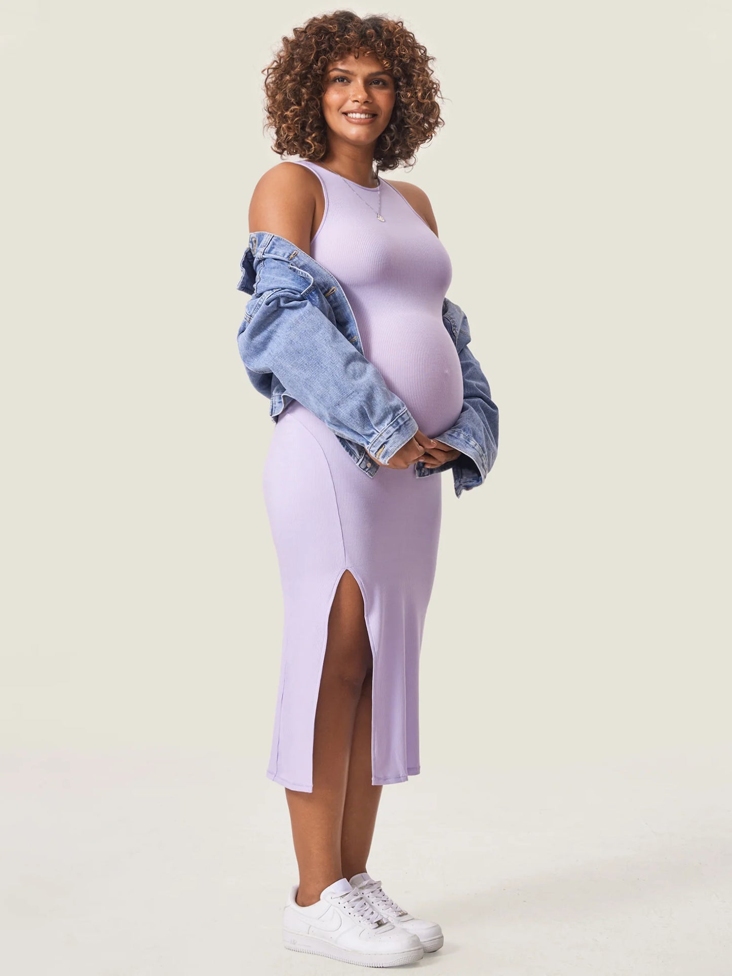 Halter Neck Ribbed Maternity Dress