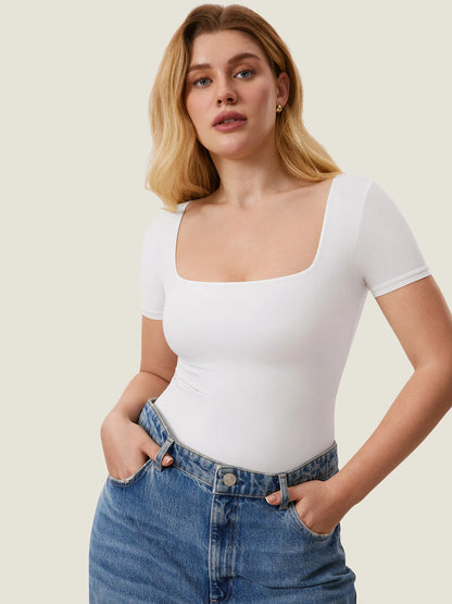 Inbarely® Square Neck Short Sleeve Bodysuit