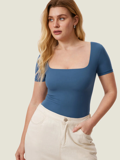 Inbarely® Square Neck Short Sleeve Bodysuit
