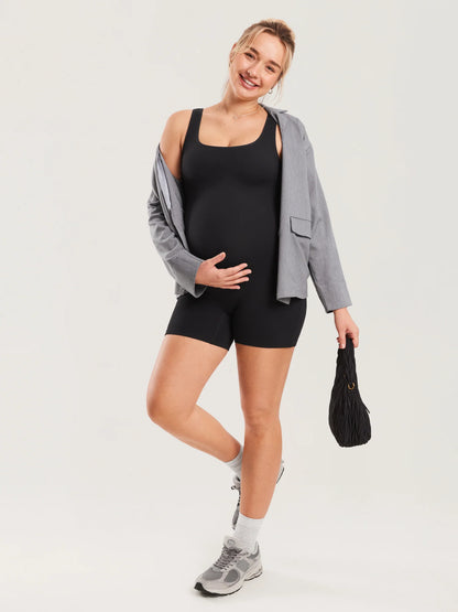 Ribbed Square Neck Maternity Romper
